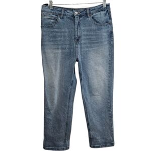 a Loves a Jeans Womens Size 32 Straight Leg Light Wash Whiskering Boho Denim